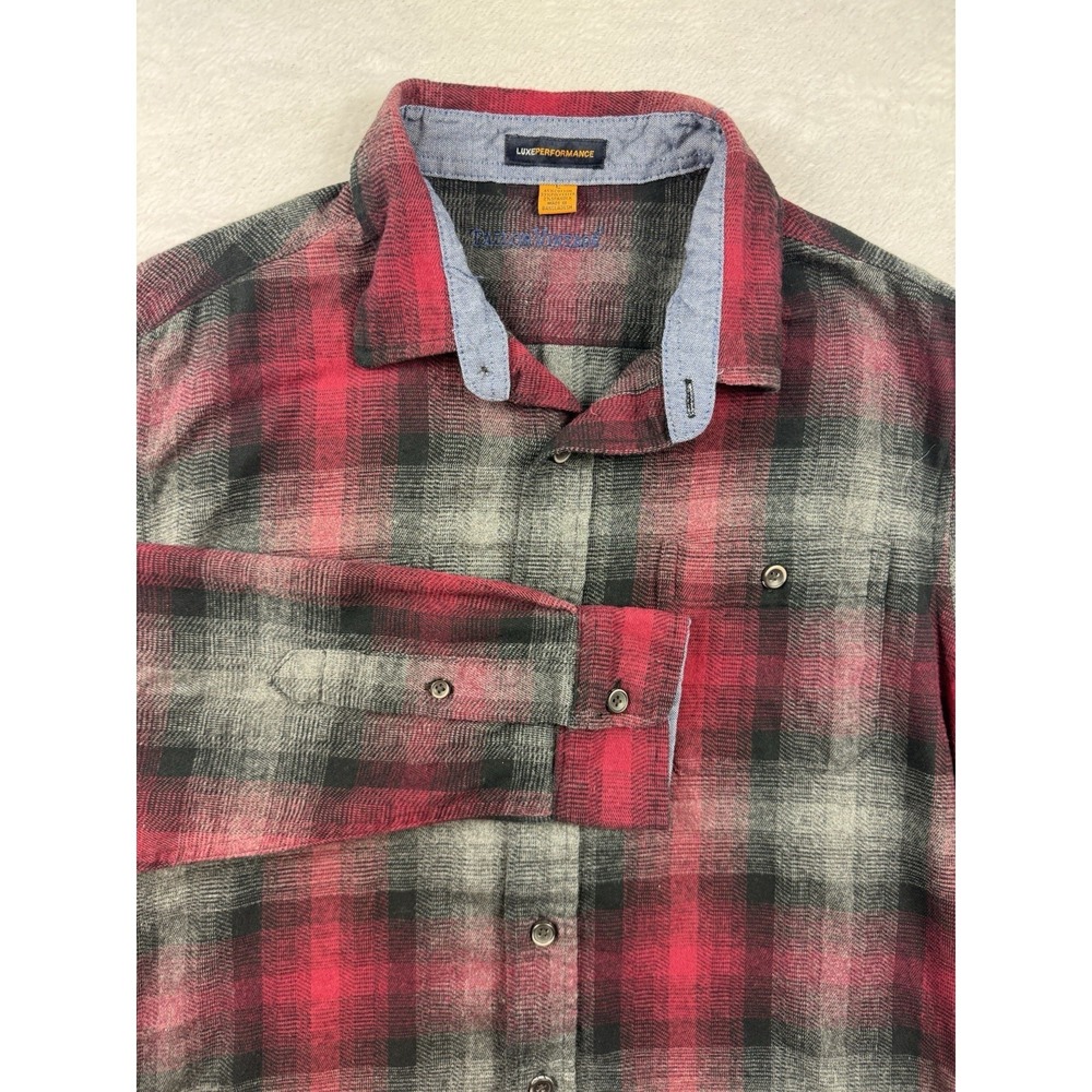 Tailor Vintage Flannel Shirt Mens Large Maroon Black Grey Plaid Luxe Performance